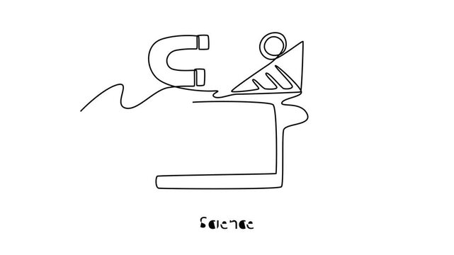 Science. School Subject concept. Single line draw design. Full length animation illustration. High quality 4k footage