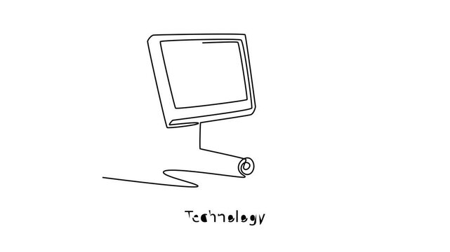 Technology. School Subject concept. Single line draw design. Full length animation illustration. High quality 4k footage