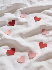 Valentine&rsquo;s Day Flat Lay With Paper Hearts On Fabric