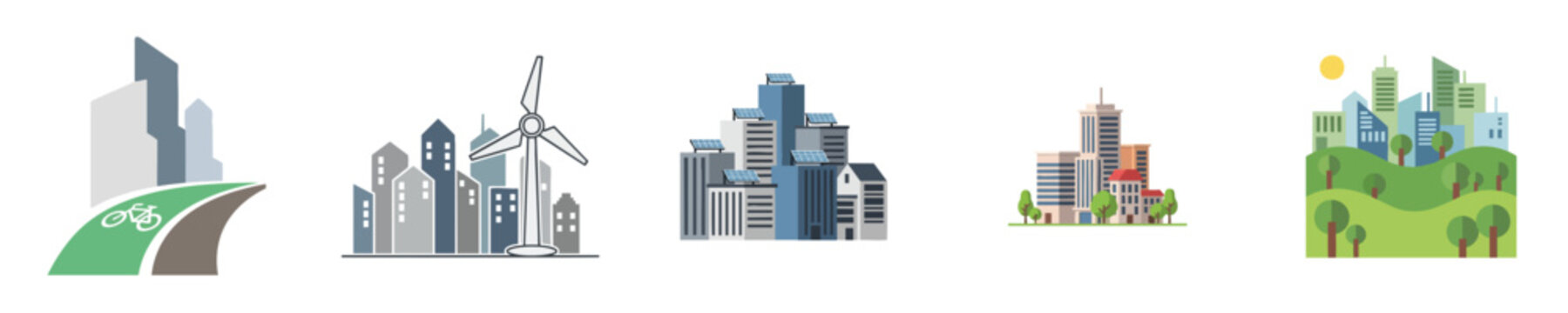 Green City Vector Flat Design Sustainable Urban Renewable Energy Illustration