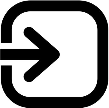Sleek black line art icon representing an arrow entering a rounded square, conceptualizing a secure login gateway and seamless digital access point for online platforms and applications