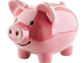 A cheerful pink piggy bank sits on a clean white surface. symbolizing savings and financial planning. with soft reflections adding depth. ideal for finance-related content or articles