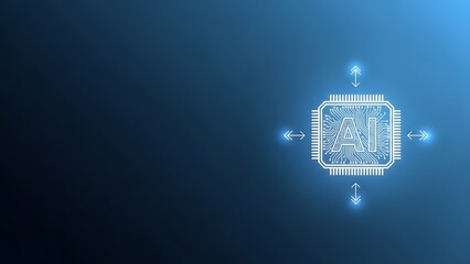 Artificial intelligence concept with glowing AI chip on blue background