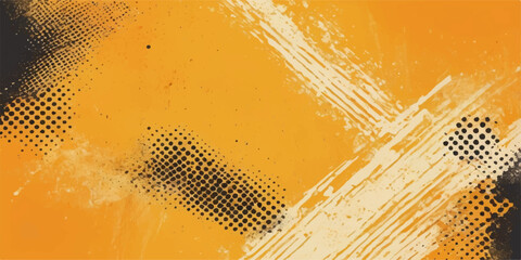 Abstract golden grunge background featuring a textured yellow halftone pattern and orange paint splatters for a stylish beer or champagne glass inspired vector wallpaper design