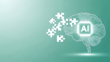 Artificial intelligence concept with puzzle pieces and glowing brain