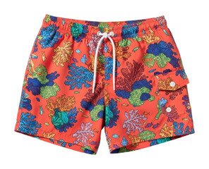 Colorful floral swim shorts for beach fun tropical vibe summer isolated on transparent background