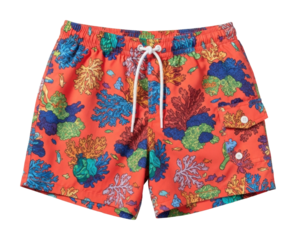 Colorful floral swim shorts for beach fun tropical vibe summer isolated on transparent background