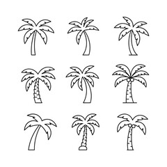 Fototapeta premium Set of tropical palm tree silhouettes for summer beach vector illustration