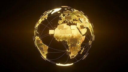 Golden globe with shipping containers on map