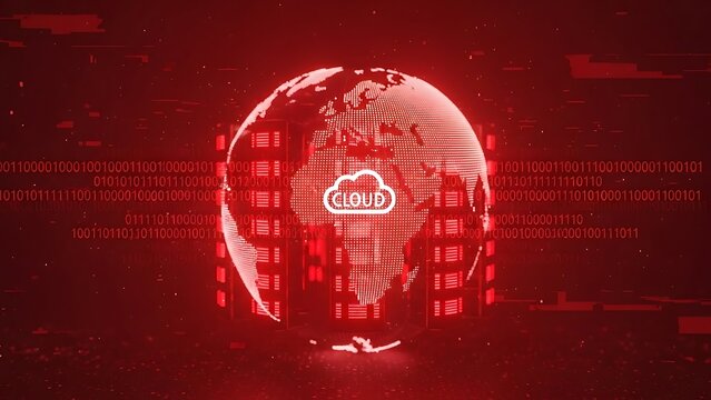 Global cloud computing network with red binary code background - Powered by Adobe