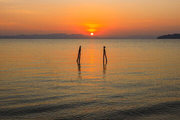Sunset or sunrise on the sea , Twilight sky