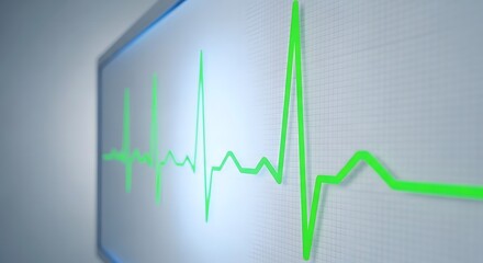 Green electrocardiogram waveform on a medical monitor displaying heart activity