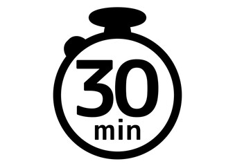 時短サービスや制限時間の案内・30minの文字入りストップウォッチ・時間計測・タイマーアイコン