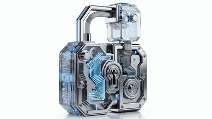 Naklejka premium Futuristic digital padlock symbolizing cybersecurity, data protection, and technological innovation