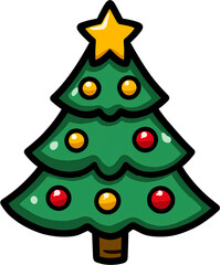 Cartoon Christmas tree clipart with baubles and star on top