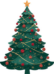 Christmas tree illustration with red baubles and subtle snowy texture