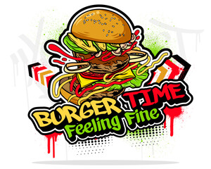 Burger food illustration in a graffiti style