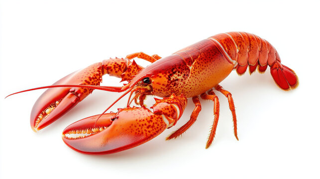 Freshly cooked whole red lobster isolated on a clean white background