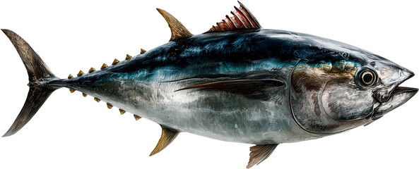 Realistic tuna fish isolated on white background, side view