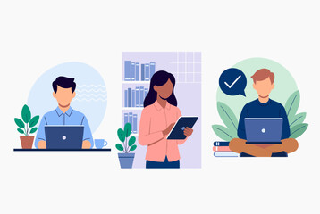 Diverse People Studying and Working Online with Digital Devices