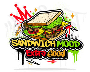 Sandwich food illustration in a graffiti style