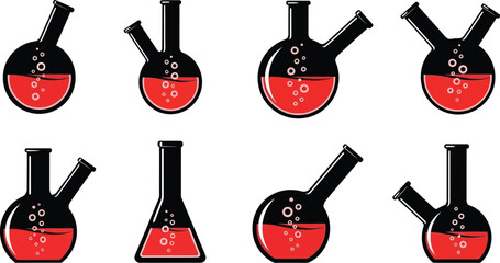 Obraz premium Collection of four different shaped chemistry flasks with liquid on transparent background silhouette