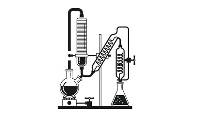 Naklejka premium a detailed illustration of a laboratory distillation apparatus used for separating liquid mixtures showcasing glassware and heating components high quality professional