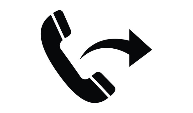 A simple black and white graphic illustration depicts a telephone handset alongside an arrow suggesting a call or communication process