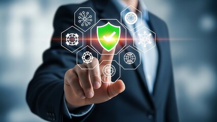 Businessman interacting with a cybersecurity interface