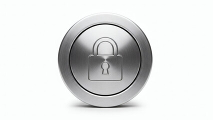 Sleek metallic button featuring an embossed padlock icon, symbolizing robust digital security, secure access control, and data protection for online platforms and technology systems
