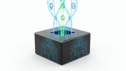 Digital Box Emanating DNA Helix - A Symbol of Genetic Technology and Future Innovations