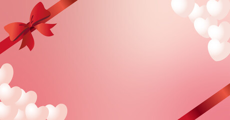リボンとハートをあしらったバレンタインデーの背景素材。/ Valentine's Day background material adorned with ribbons and hearts.