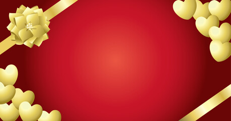 リボンとハートをあしらったバレンタインデーの背景素材。/ Valentine's Day background material adorned with ribbons and hearts.