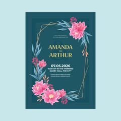 Floral wedding invitation card template.