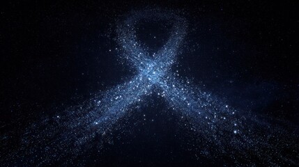 Abstract illustration of a ribbon shape with sparkling particles on dark background