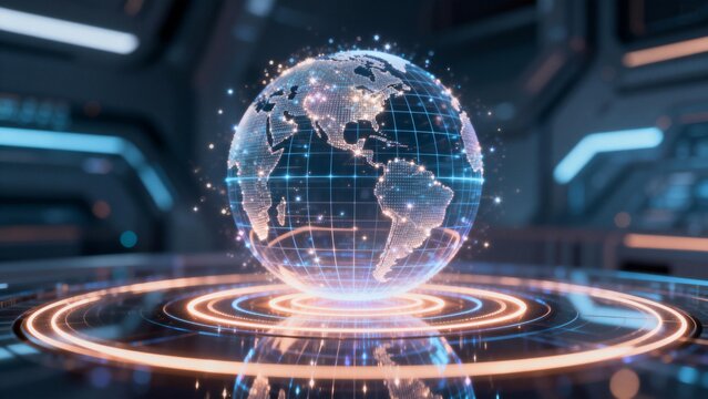 Digital globe with glowing network - Powered by Adobe