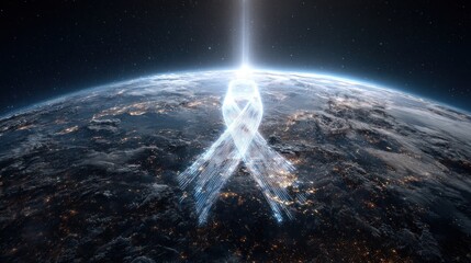 Abstract futuristic ribbon over planet earth conceptual illustration