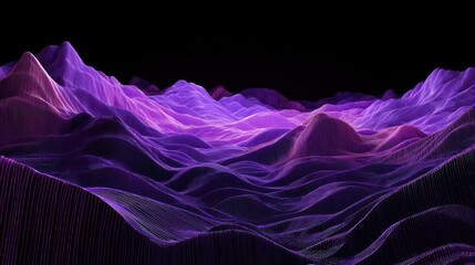 Abstract purple landscape with digital wavy mountains and dark background
