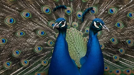 Obraz premium peacock, peafowl, colorful bird, blue peacock, male peacock, bird with feathers, wildlife bird, beautiful bird, nature animal, exotic bird, peacock feathers, bird portrait, animal photography, wild an