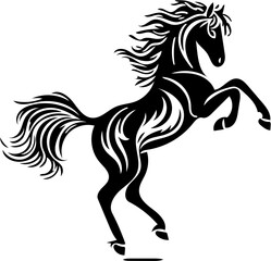 Obraz premium Fire Horse Black and White SVG Vector Silhouette 