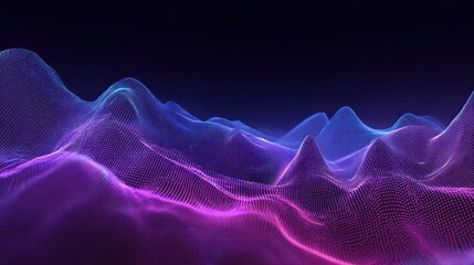 Abstract digital landscape of flowing dots in vibrant purple and blue colors