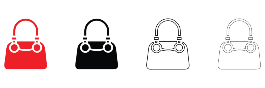 women hand bag icon vector, vanity bag girls lifestyle vector, silhouette and line art