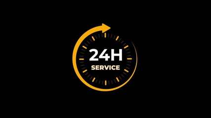 24 hours service clock icon. Online customer care, live chat support, and real-time customer assistance to ensure complete customer satisfaction.