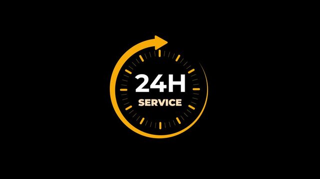 24 hours service clock icon. Online customer care, live chat support, and real-time customer assistance to ensure complete customer satisfaction.