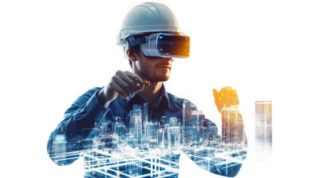 Modern Architect Visualizing Building Project with Virtual Reality Interface - Powered by Adobe