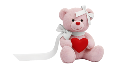 Pink teddy bear with heart isolated on transparent background