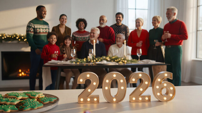 Happy family enjoying holiday celebration with 2026 - Powered by Adobe