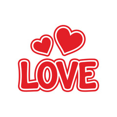 A vibrant red 'love' text with two charming hearts above, symbolizing affection and romance Vector
