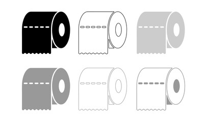 Toilet Paper Roll Icon Set in Black and White Flat Style