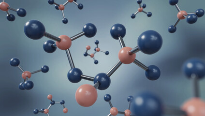 Molecular Model Of Blue And Pink Atoms Bonding In Dynamic Chemistry Visualization